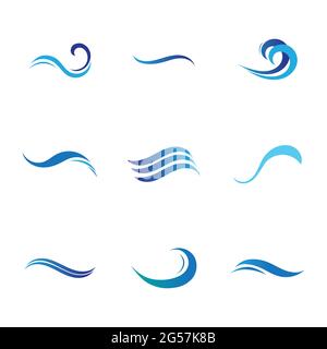 Set of blue sea waves. water wave logo set illustration design template Stock Vector