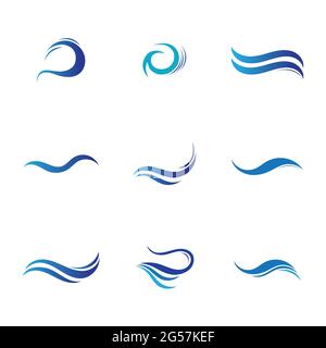 Set of blue sea waves. water wave logo set illustration design template Stock Vector