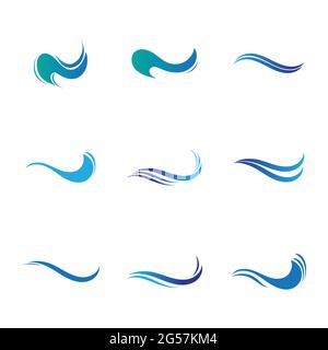 Set of blue sea waves. water wave logo set illustration design template Stock Vector