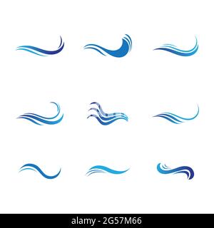 Set of blue sea waves. water wave logo set illustration design template Stock Vector