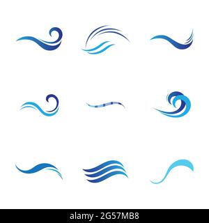 Set of blue sea waves. water wave logo set illustration design template Stock Vector