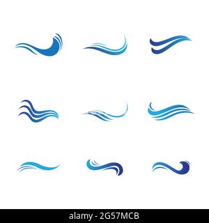 Set of blue sea waves. water wave logo set illustration design template Stock Vector