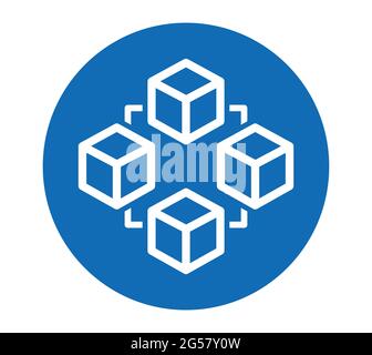 Blockchain technology concept visualization blue button vector illustration icon Stock Vector