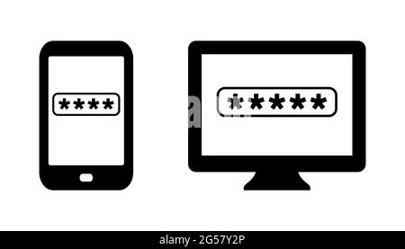 Smartphone and computer monitor screen password vector icon Stock Vector