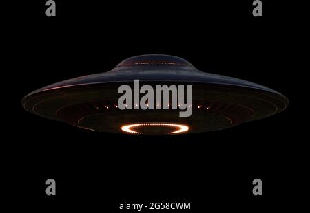 Unidentified flying object - UFO. Science Fiction image concept of ufology and life out of planet Earth. Clipping Path Included. Stock Photo