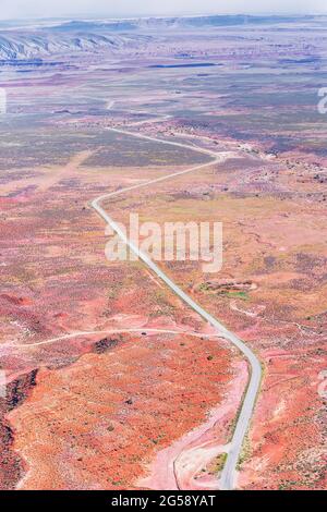 Winding roadway cutting through Valley of the Gods, Utah, USA, Stock Photo