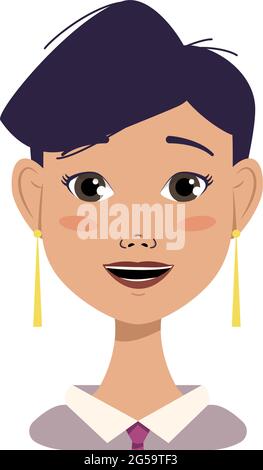 Avatar of a happy woman with black short trendy hair, laughing face and joyful emotions. Stock Vector