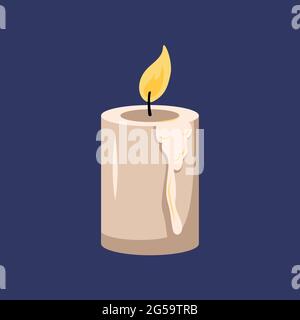 White candles on a blue background with dripping wax and fire Stock Vector