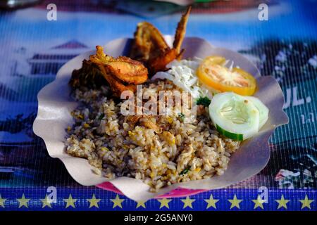 Indonesia Yogyakarta - Chicken fried rice - Nasi goreng ayam plate Stock Photo