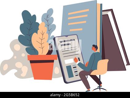 Education online, man with laptop and books vector Stock Vector