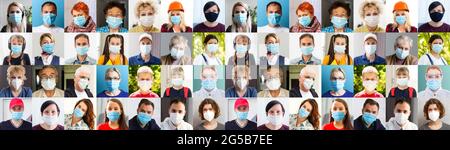 Multi ethnic people of different age looking at camera collage mosaic horizontal banner. Many lot of multiracial business people group smiling faces Stock Photo