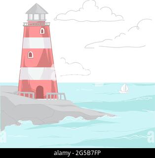 Beacon standing on rock washed by water vector Stock Vector