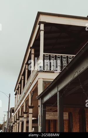 Architecture detail of an old gold rush building. Beechworth, Victoria - December 22nd, 2020. Stock Photo