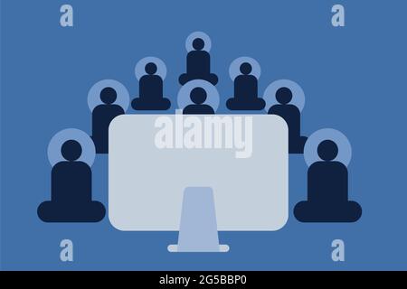 Students in old traditional way sitting in front of a computer screen. Concept for e learning Stock Vector