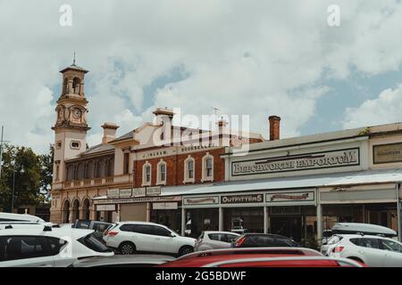 Beechworth, Victoria - December 22nd, 2020: The old-style shops alongside the old Post Office building on Albert Road. Stock Photo