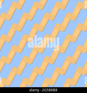 Seamless pattern with sticking plasters. Medical patch repeat texture. On blue background. Stock Vector