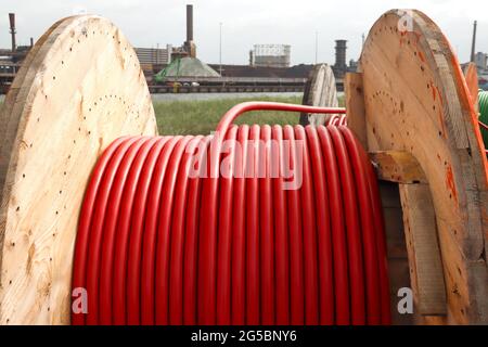 plastic tubes to be able to lay fiberglass for fast internet underground in Netherlands Stock Photo