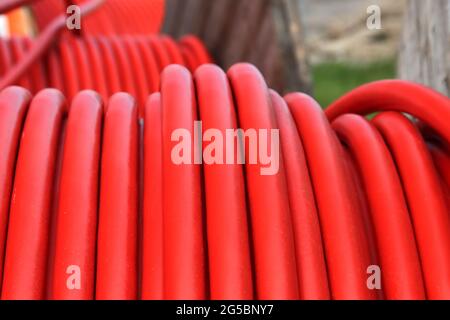 plastic tubes to be able to lay fiberglass for fast internet underground in Netherlands Stock Photo