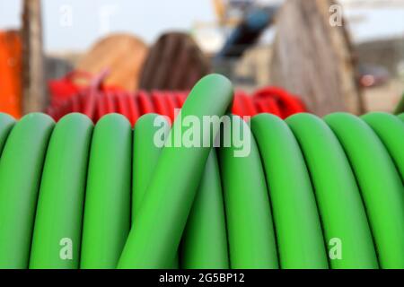 plastic tubes to be able to lay fiberglass for fast internet underground in Netherlands Stock Photo