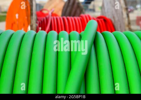 plastic tubes to be able to lay fiberglass for fast internet underground in Netherlands Stock Photo