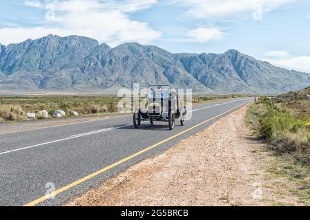 VILLIERSDORP, SOUTH AFRICA - APRIL 12, 2021: A Model-T Ford from 1915 on road R45 near the Theewaterskloof Dam in the Western Cape Province Stock Photo