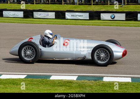 Mercedes Benz W154 classic Grand Prix racing car taking part in the Silver Arrows event at the Goodwood Revival 2012. 1930s German race car Stock Photo