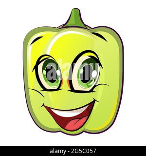 Bell pepper cheerful smile. Juicy red vegetable with a muzzle. Cartoon style. Isolated over white background. illustration. Stock Photo