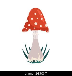 Red toadstool mushroom in flat style, vector illustration, isolate Stock Vector