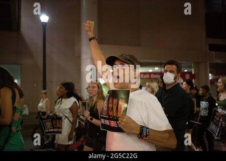 Minneapolis, Minnesota, USA. 25th June, 2021. June 25, 2021-Minneapolis, Minnesota, USA: Demonstrators marched through Downtown Minneapolis hours after DEREK CHAUVIN, the Minneapolis Police officer convicted in murdering George Floyd, was sentenced to 22 and a half years in state prison. Credit: Henry Pan/ZUMA Wire/Alamy Live News Stock Photo