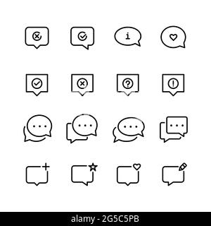 Message icons. Favorite, new, save, spam alert. Pixel perfect, editable stroke. Chat and support communication Stock Vector