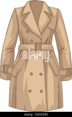 Trenchcoat with belt and buttons, autumn clothes Stock Vector
