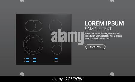 black inductive hob with ceramic surface top view of electric stove domestic equipment home appliance Stock Vector