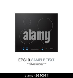 black inductive hob with ceramic surface top view of electric stove domestic equipment home appliance Stock Vector