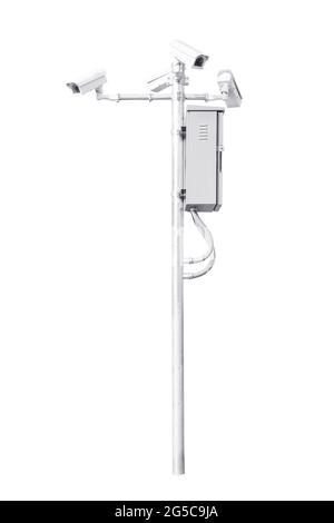 Security Camera, CCTV pillar isolated on white background with clipping path. Stock Photo