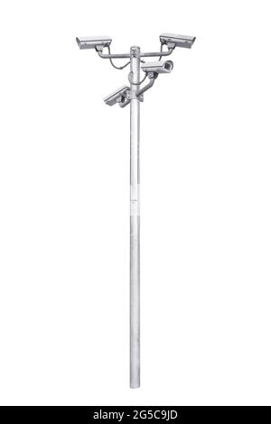 Security Camera, CCTV pillar isolated on white background with clipping path. Stock Photo