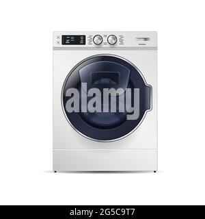 washing machine isolated on white background front view of steel washer domestic household appliance Stock Vector