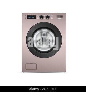 washing machine isolated on white background front view of steel washer domestic household appliance Stock Vector