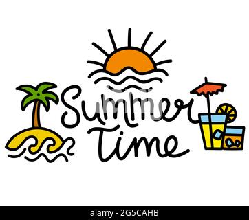 illustration of the summer time and travel concept icon and lettering Stock Vector
