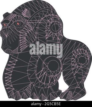 Hand drawn vector illustration or drawing of a mexican indigenous gorila in a traditional alebrije style Stock Vector