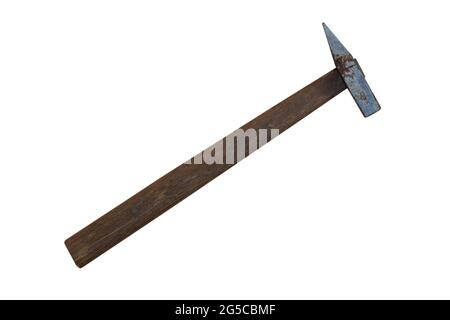 Hammer with a long wooden handle isolated on white background. Stock Photo