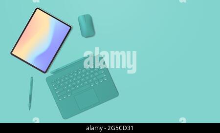modern tablet computer with keyboard mouse pen and colored screen Stock Vector