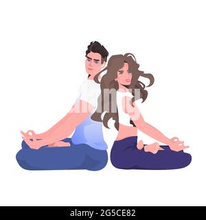 man woman sitting lotus pose healthy lifestyle concept couple doing yoga exercises Stock Vector