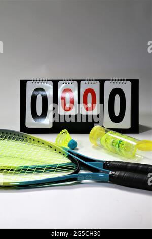 badminton racket and shuttlecock Stock Photo