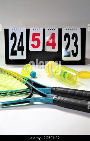 badminton racket and shuttlecock Stock Photo