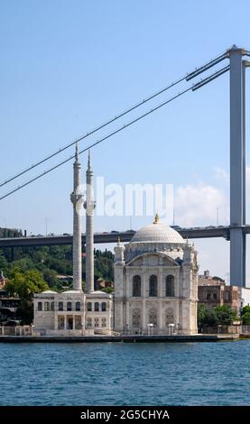 View of European part of Istanbul seen from Bosphorus, Turkey. Stock Photo