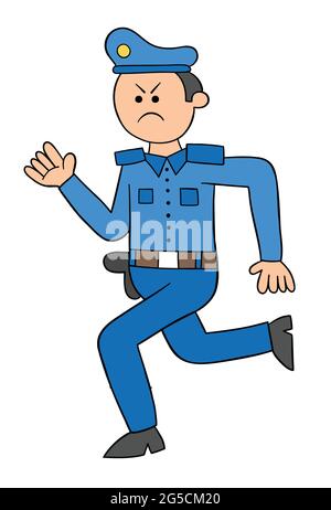 Cartoon police angry and running, vector illustration. Colored and black outlines. Stock Vector