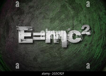 Albert Einsteins Physical Formula Concept text on background Stock Photo