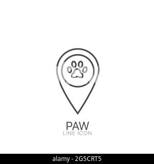 Paw outline vector icon. Editable stroke Pets here pinpoint icon. Pet shop map point sign Stock Vector