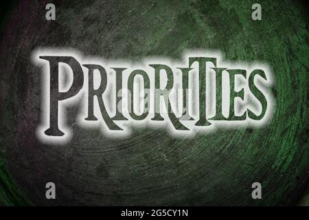Priorities Concept text on background Stock Photo