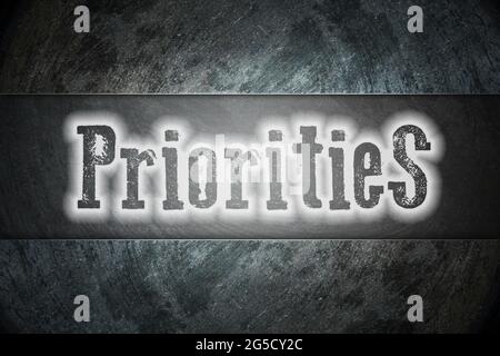 Priorities Concept text on background Stock Photo